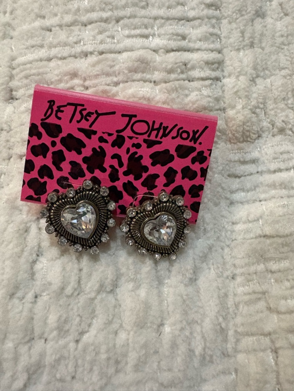 Betsey Johnson Gold-Tone Heart Drop Earrings with Pink Card